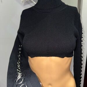 Zara Black Turtleneck Crop Sweater with Sleeve Ring Detail Size Smal